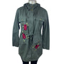 Active Usa Asymmetrical Floral Embroidered Womens Green  Hooded Jacket Sz S