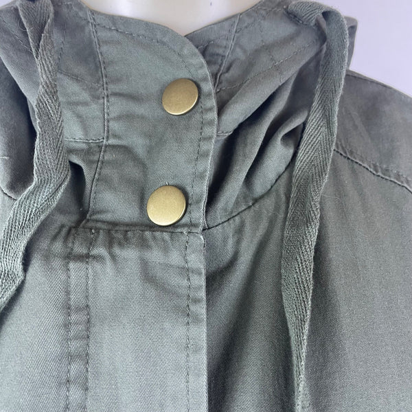 Active Usa Asymmetrical Floral Embroidered Womens Green  Hooded Jacket Sz S