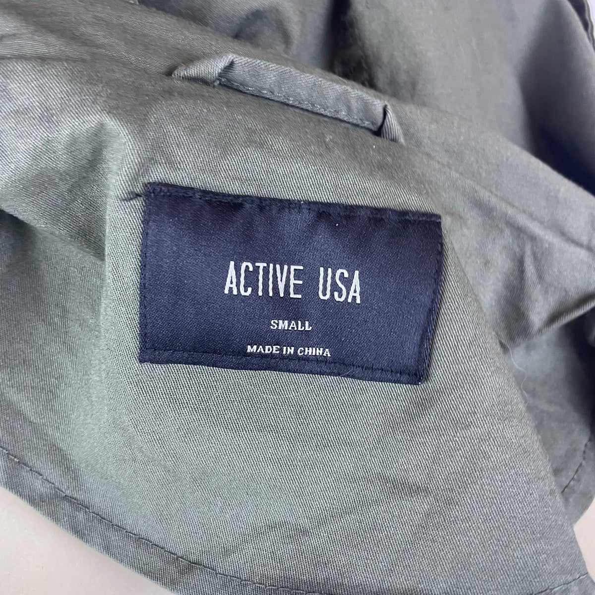 Active Usa Asymmetrical Floral Embroidered Womens Green  Hooded Jacket Sz S