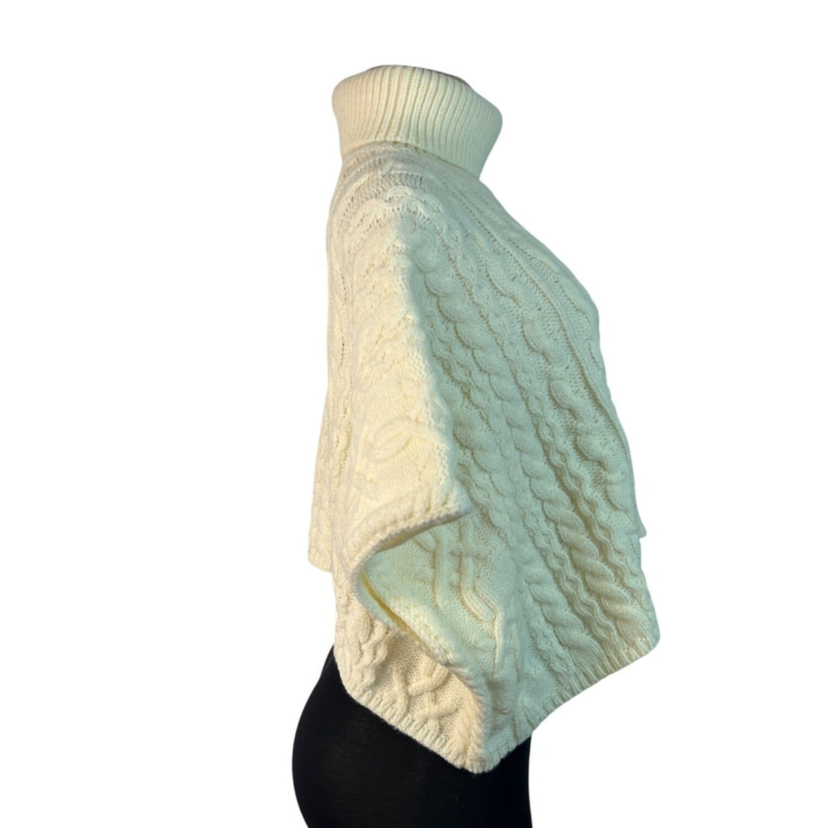 Lalavon Womens Cream Knit Short Sleeve Turtleneck Poncho Top Size S