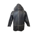 Fitigueso Men's Black Leather Hoodie With Washed Seam Size M