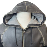 Fitigueso Men's Black Leather Hoodie With Washed Seam Size M