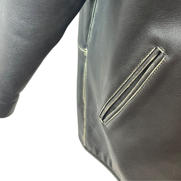 Fitigueso Men's Black Leather Hoodie With Washed Seam Size M