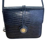 Vintage Brighton One World Black Leather Gold Equestrian Medallion Shoulder Bag