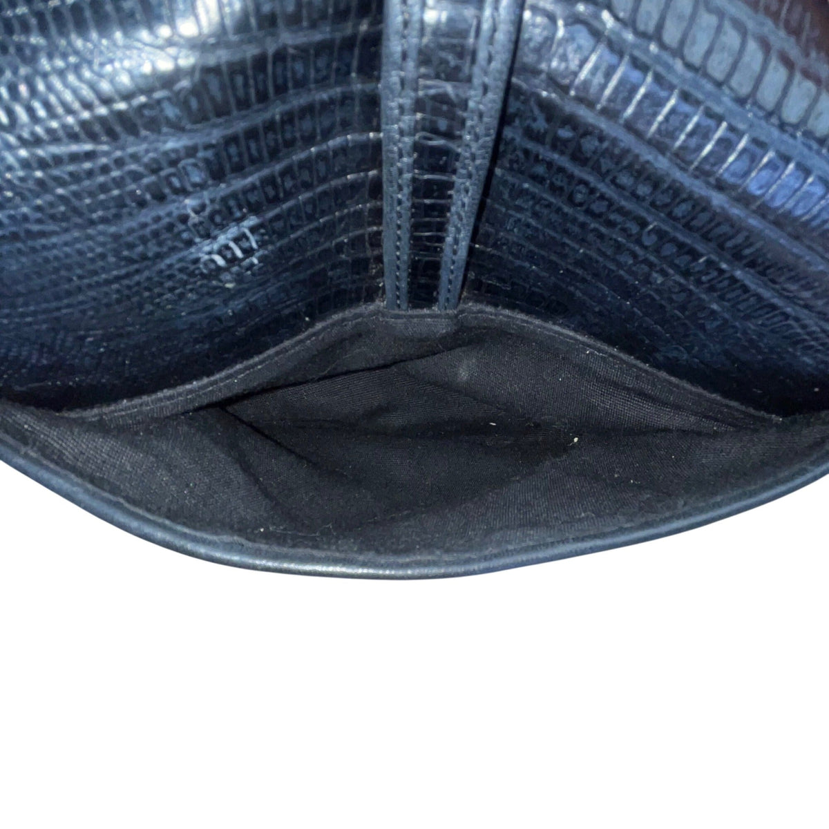 Vintage Brighton One World Black Leather Gold Equestrian Medallion Shoulder Bag