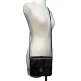 Vintage Brighton One World Black Leather Gold Equestrian Medallion Shoulder Bag