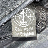 Vintage Brighton One World Black Leather Gold Equestrian Medallion Shoulder Bag