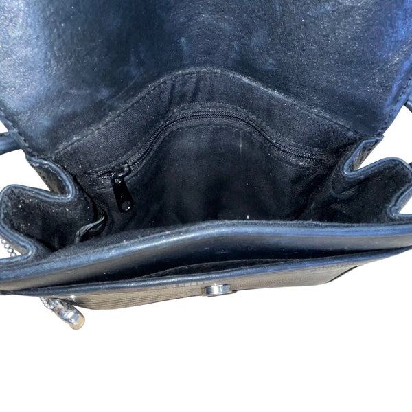 Vintage Brighton One World Black Leather Gold Equestrian Medallion Shoulder Bag