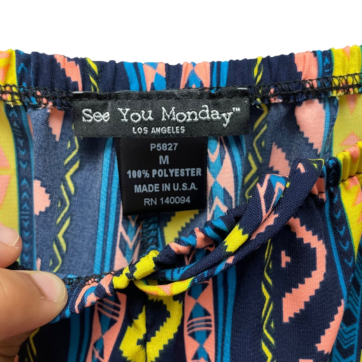 See You Monday Womens Multicolor Polyester Wide Leg Pants Size M Boho Style Made U.S.A