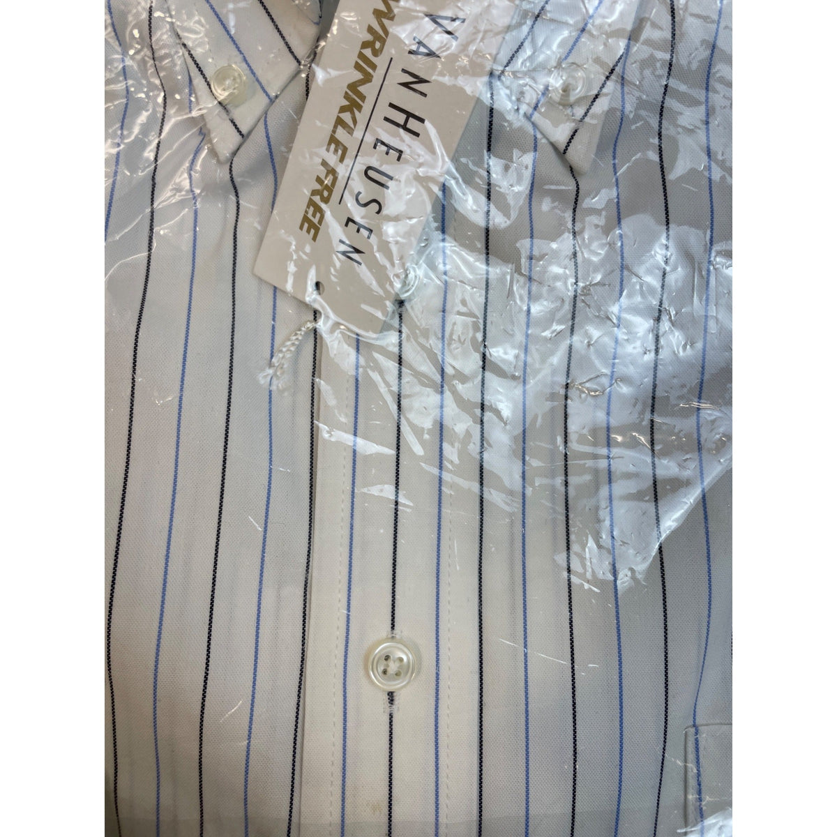Van Heusen Pinstripe Wrinkle-Free Oxford Shirt White & Blue Stripes Sz L - New