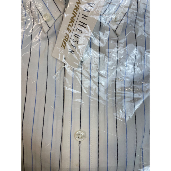 Van Heusen Pinstripe Wrinkle-Free Oxford Shirt White & Blue Stripes Sz L - New