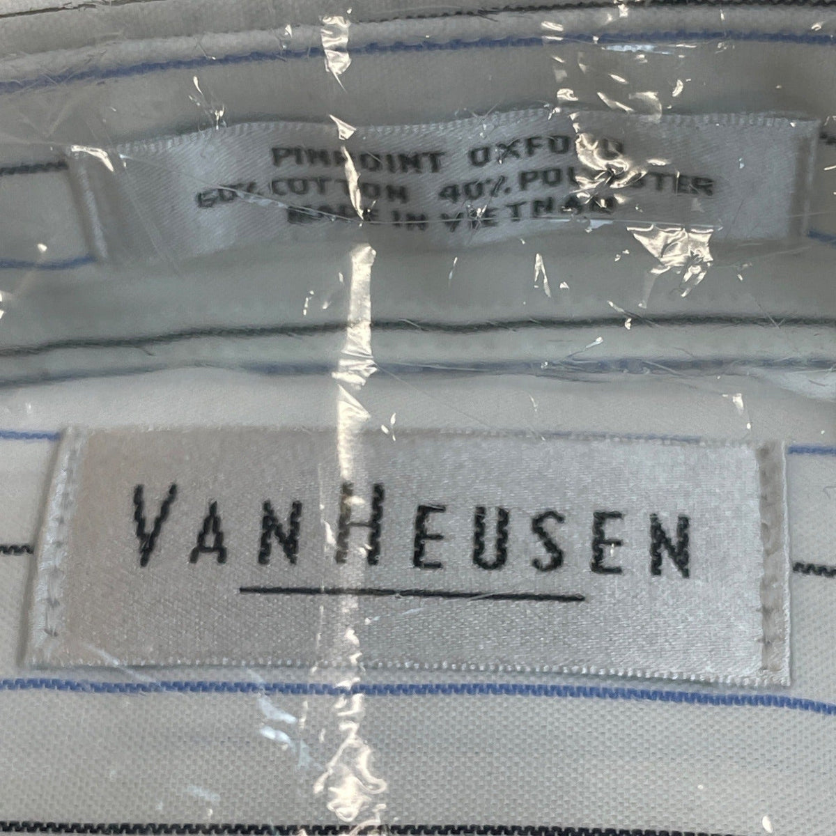 Van Heusen Pinstripe Wrinkle-Free Oxford Shirt White & Blue Stripes Sz L - New