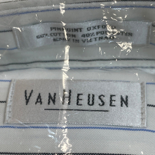 Van Heusen Pinstripe Wrinkle-Free Oxford Shirt White & Blue Stripes Sz L - New