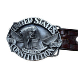 Vtg Siskiyou 1986 US Constitution Belt With Pewter Buckle 200 Yrs Brown Leather