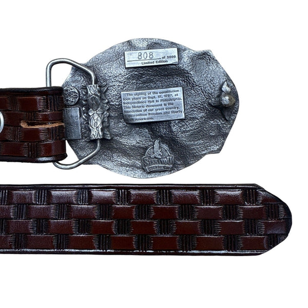 Vtg Siskiyou 1986 US Constitution Belt With Pewter Buckle 200 Yrs Brown Leather