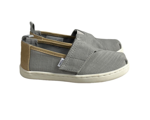 Toms Kids Boy Gray And Brown Tiny Canvas Classic Slip-On Shoes Sz 10