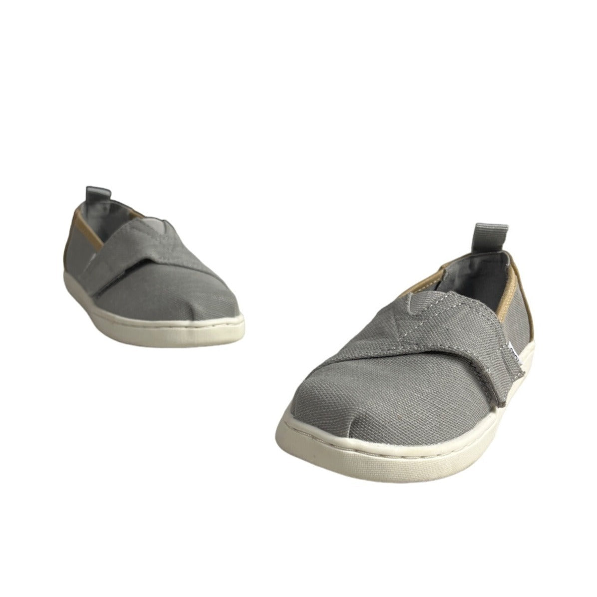 Toms Kids Boy Gray And Brown Tiny Canvas Classic Slip-On Shoes Sz 10