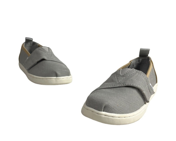 Toms Kids Boy Gray And Brown Tiny Canvas Classic Slip-On Shoes Sz 10