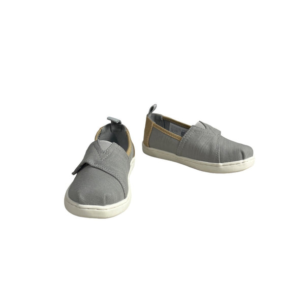 Toms Kids Boy Gray And Brown Tiny Canvas Classic Slip-On Shoes Sz 10