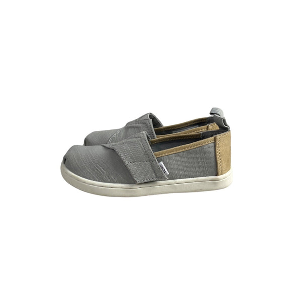 Toms Kids Boy Gray And Brown Tiny Canvas Classic Slip-On Shoes Sz 10