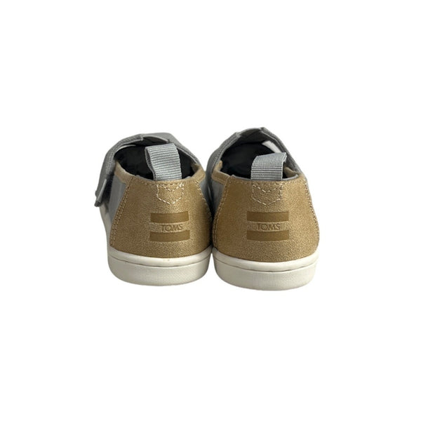 Toms Kids Boy Gray And Brown Tiny Canvas Classic Slip-On Shoes Sz 10