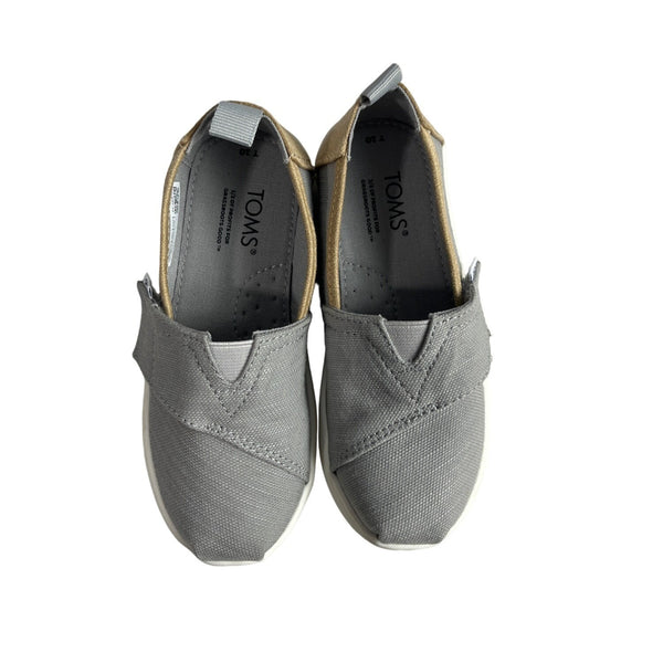Toms Kids Boy Gray And Brown Tiny Canvas Classic Slip-On Shoes Sz 10