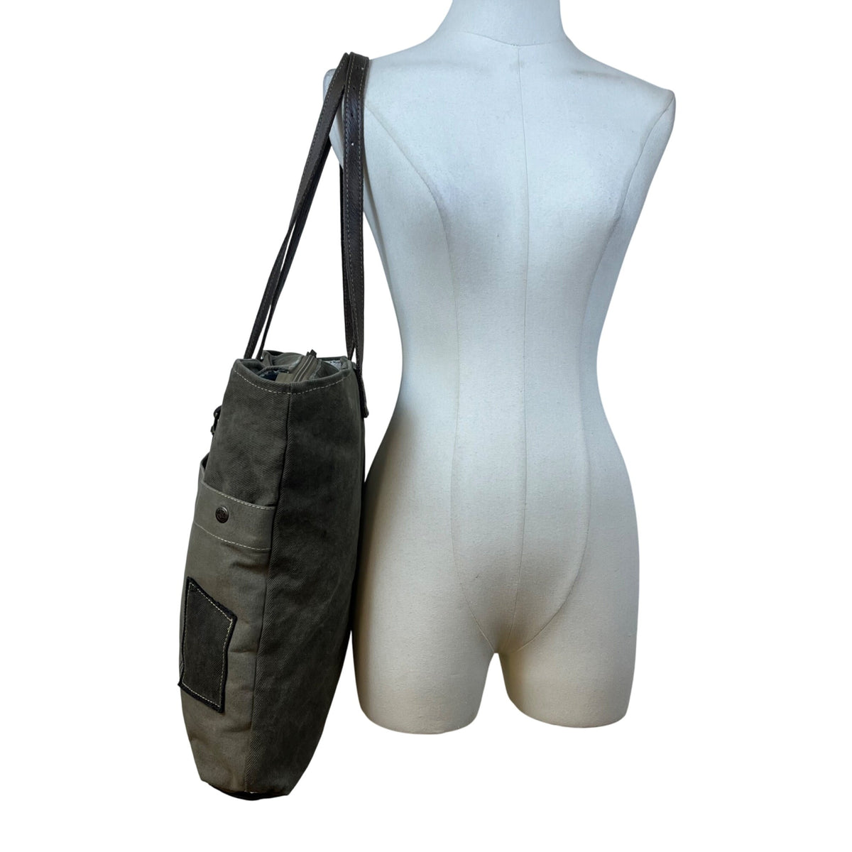 Myra Bag Womens Olive Cotton Canvas With & Leather Straps Bicycle Graphic Tote