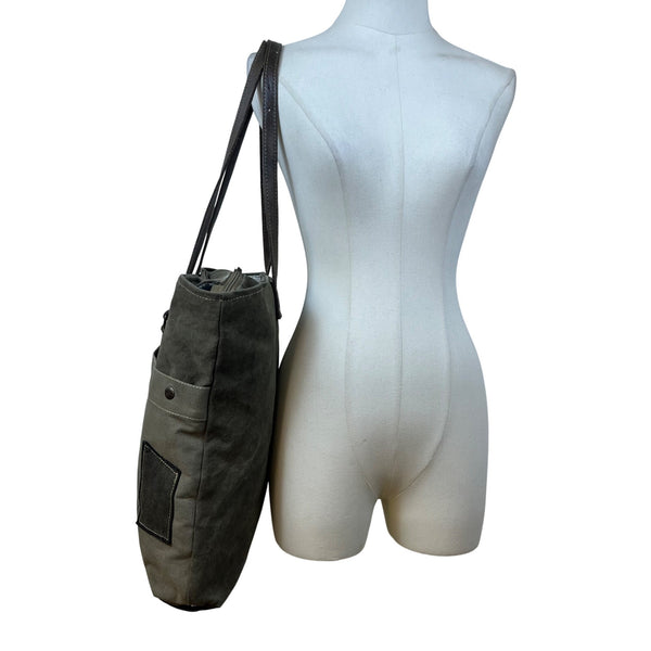 Myra Bag Womens Olive Cotton Canvas With & Leather Straps Bicycle Graphic Tote