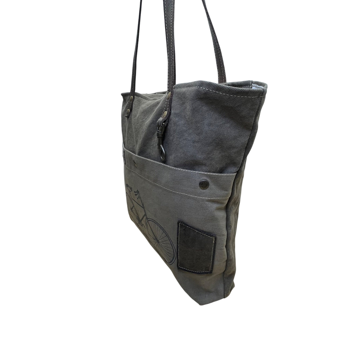 Myra Bag Womens Olive Cotton Canvas With & Leather Straps Bicycle Graphic Tote