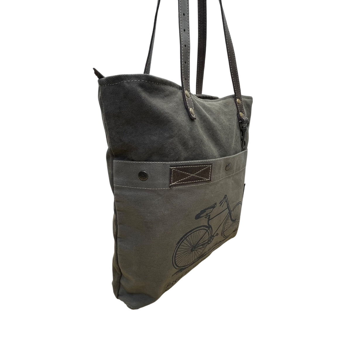Myra Bag Womens Olive Cotton Canvas With & Leather Straps Bicycle Graphic Tote