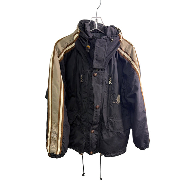 Bogner Men’s Black Nylon Ski Jacket W/ Embroidered Details & Striped Sleeves Size XL Bogner Men’s Black Nylon Ski Jacket W/ Embroidered Details & Striped Sleeves Size XL