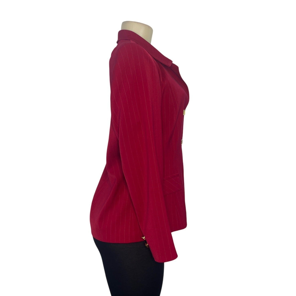 Vintage Alonso Women's Red Pinstripe Blazer With Gold Diamond Buttoned Cuffs