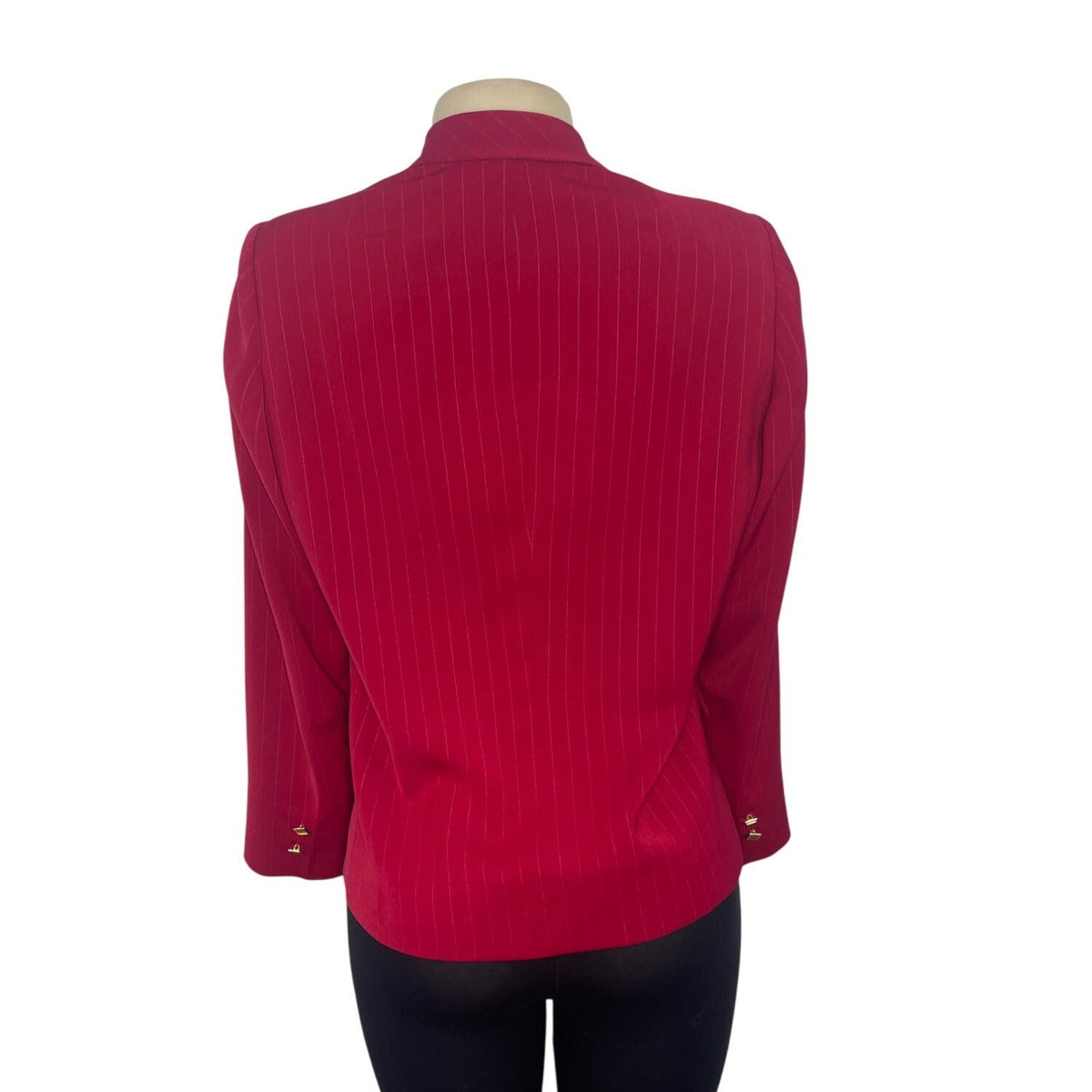 Vintage Alonso Women's Red Pinstripe Blazer With Gold Diamond Buttoned Cuffs