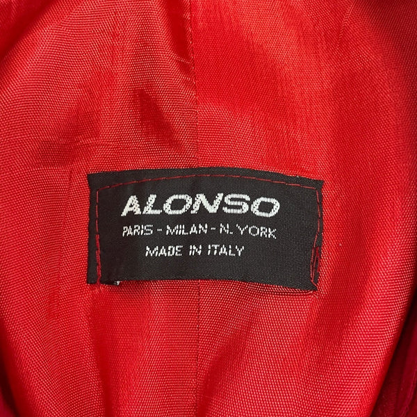 Vintage Alonso Women's Red Pinstripe Blazer With Gold Diamond Buttoned Cuffs