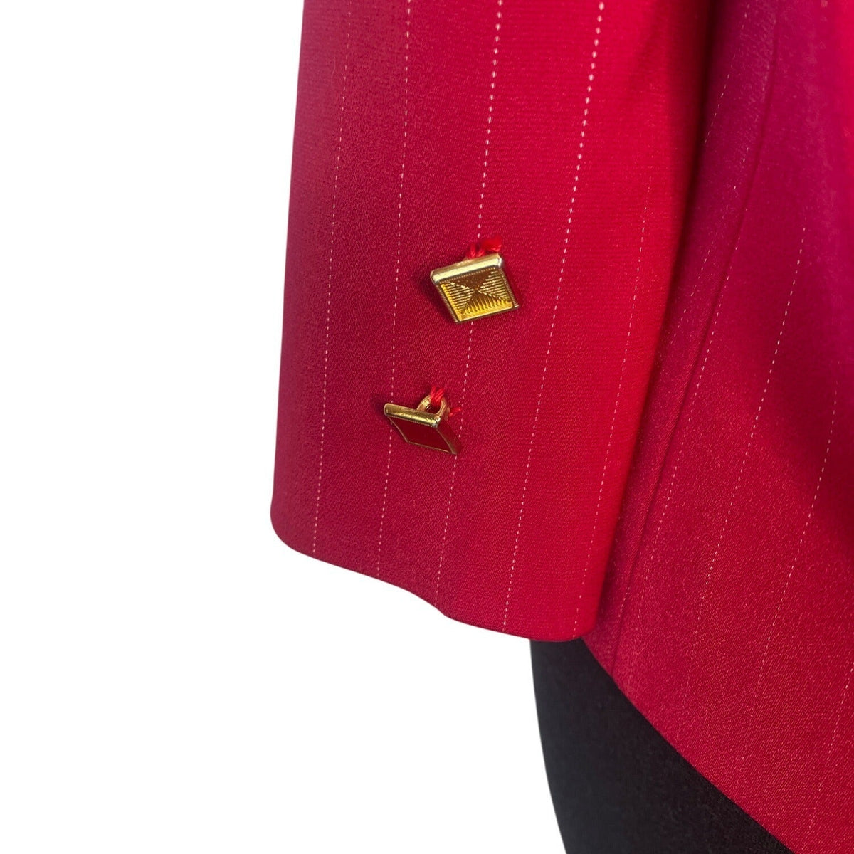 Vintage Alonso Women's Red Pinstripe Blazer With Gold Diamond Buttoned Cuffs