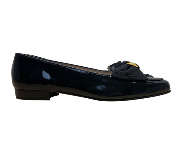 Salvatore Ferragamo Black Patent Leather Paragone Vara Bow Loafers Sz 5.5 B