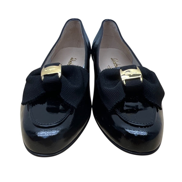 Salvatore Ferragamo Black Patent Leather Paragone Vara Bow Loafers Sz 5.5 B