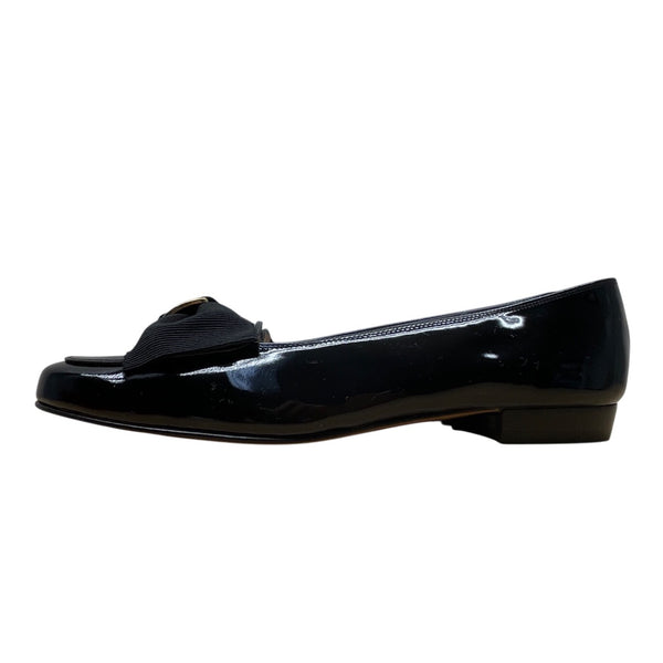 Salvatore Ferragamo Black Patent Leather Paragone Vara Bow Loafers Sz 5.5 B