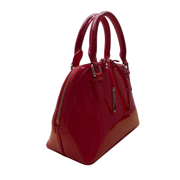 BCBG Red Patent Faux Leather Dome  With Gold Hardware Handles Satchel Handbag