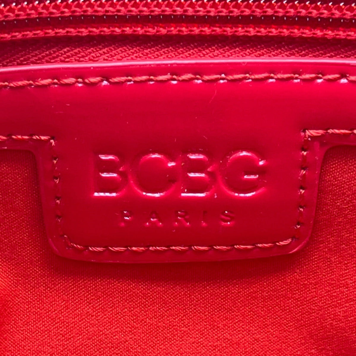 BCBG Red Patent Faux Leather Dome  With Gold Hardware Handles Satchel Handbag