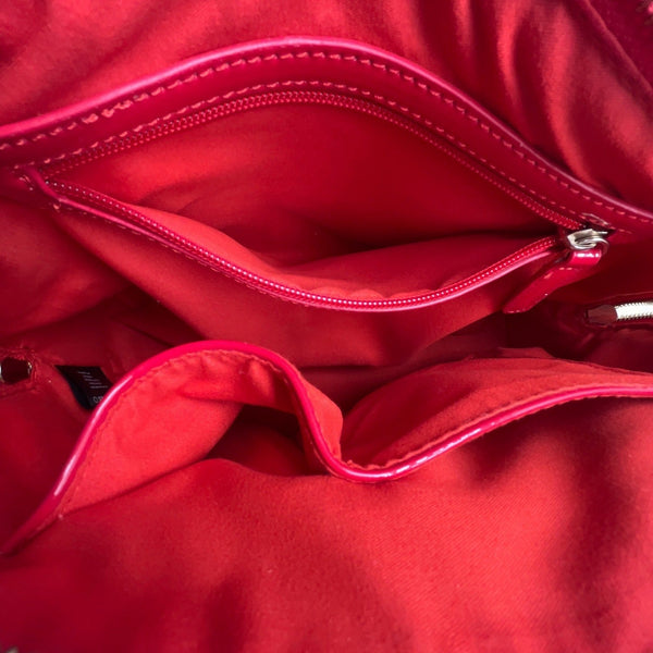 BCBG Red Patent Faux Leather Dome  With Gold Hardware Handles Satchel Handbag
