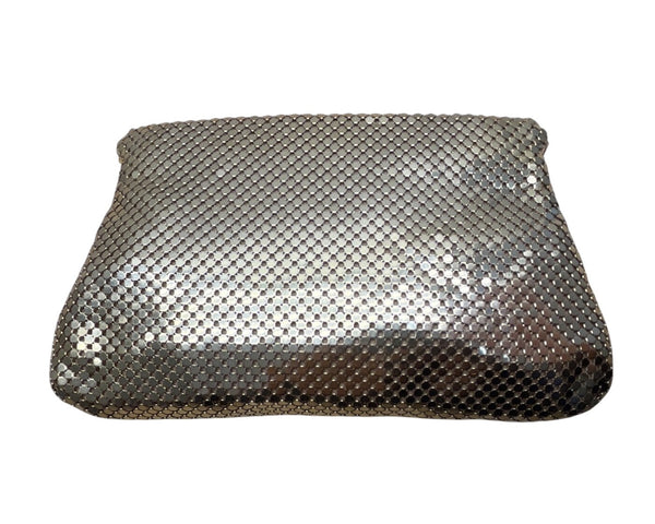 Vintage Gold-Tone Metal Mesh Zippered Pouch Clutch Bag Sz S