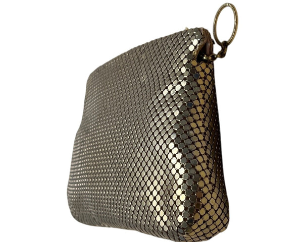 Vintage Gold-Tone Metal Mesh Zippered Pouch Clutch Bag Sz S