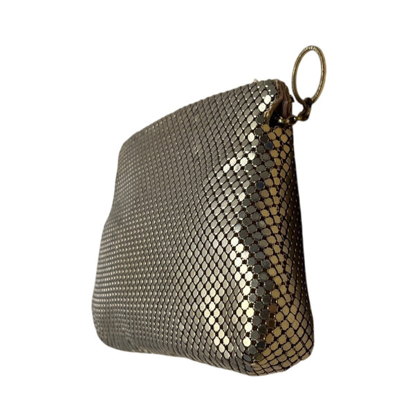 Vintage Gold-Tone Metal Mesh Zippered Pouch Clutch Bag Sz S