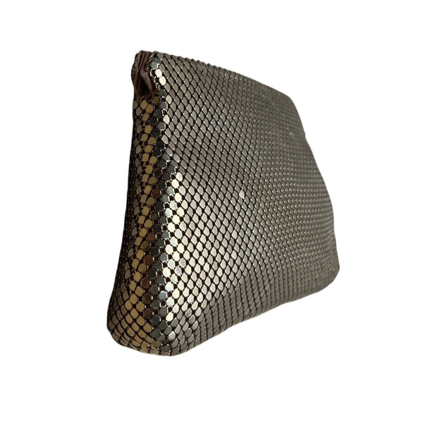 Vintage Gold-Tone Metal Mesh Zippered Pouch Clutch Bag Sz S