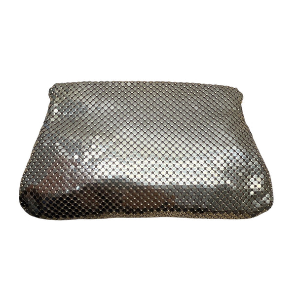Vintage Gold-Tone Metal Mesh Zippered Pouch Clutch Bag Sz S
