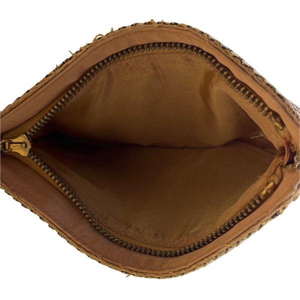 Vintage Gold-Tone Metal Mesh Zippered Pouch Clutch Bag Sz S