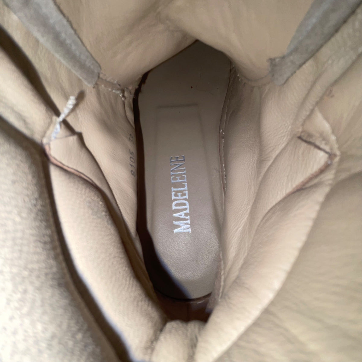 Madeleine Women’s Taupe Leather & Woven Adhesive Strap High-Top Sneakers Size 6