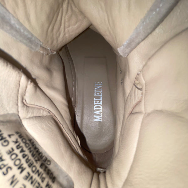 Madeleine Women’s Taupe Leather & Woven Adhesive Strap High-Top Sneakers Size 6