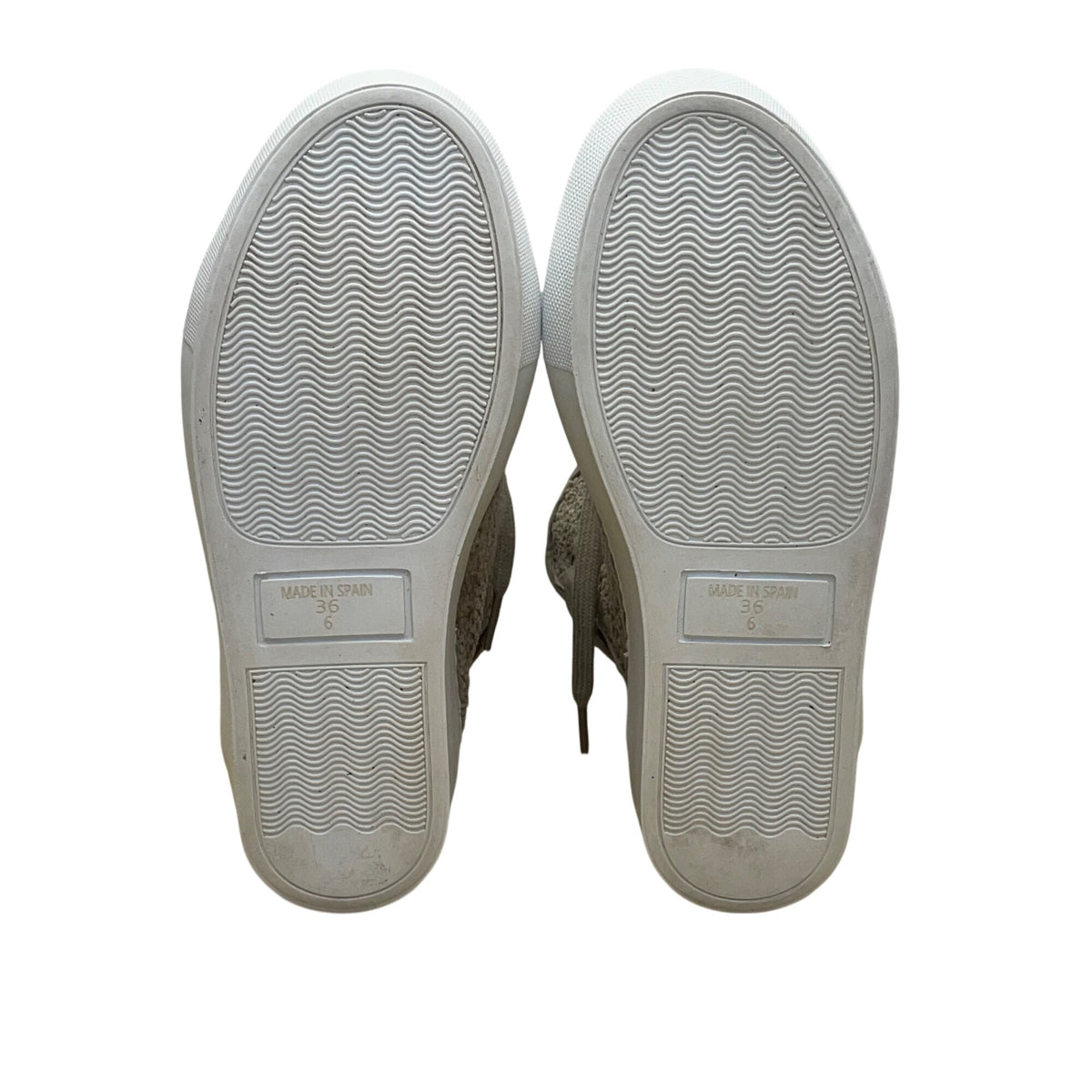 Madeleine Women’s Taupe Leather & Woven Adhesive Strap High-Top Sneakers Size 6